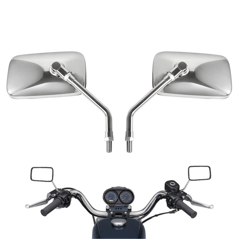 Rawsomes 10 mm Bolt Chrome Motorcycle Universal Handlebar Rear view Side Mirrors Compatible with Harley Kawasaki Suzuki Aprilia Street Bike Cruiser Scooter Mirror SIZE: 125mm X 70mm (Chrome Silver) - Image 1